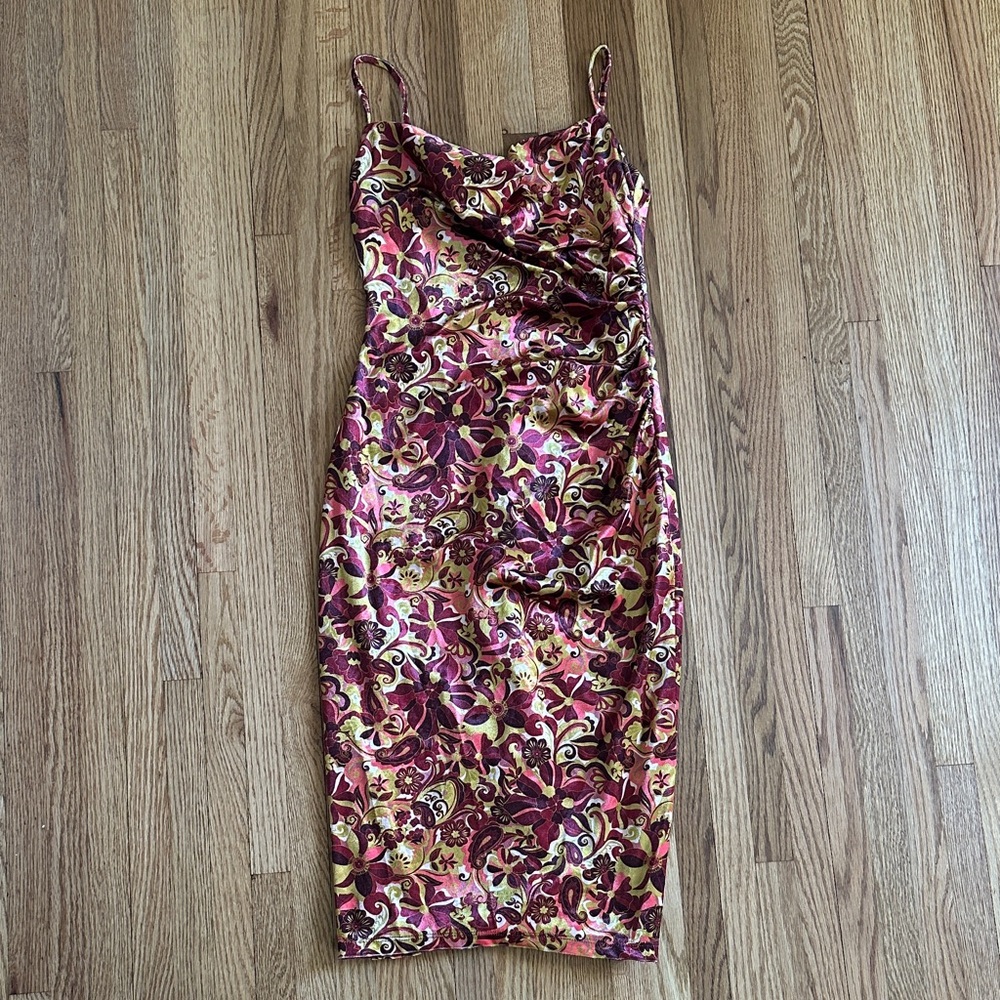 Laundry By Shelli Segal Floral Print Midi Dress - Burgundy and Gold